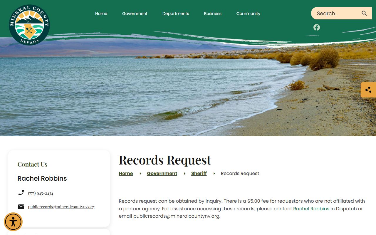 Mineral County jail mugshots records request fee and public records email information
